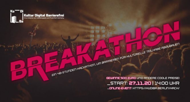 Eine Menge aus Konzertzuschaueren, dazu der Schriftzug Breakathon