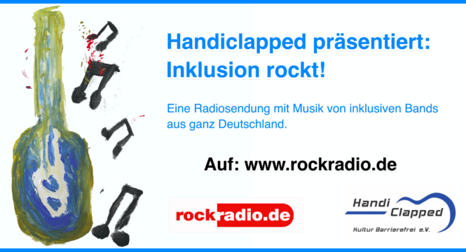 Flugblatt zur Radiosendung mit einer gemalten Gitarre und gemalten Musiknoten